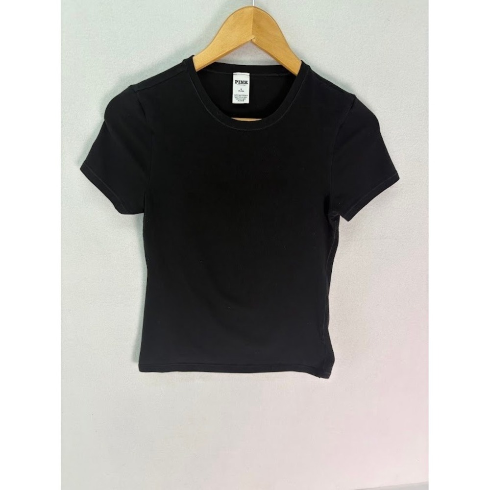 Women's Victoria Secret Pink Size Medium Black Tee Short Sleeve Fitted
